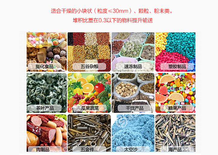 適合垂直提升粉末、顆粒及小塊狀物料